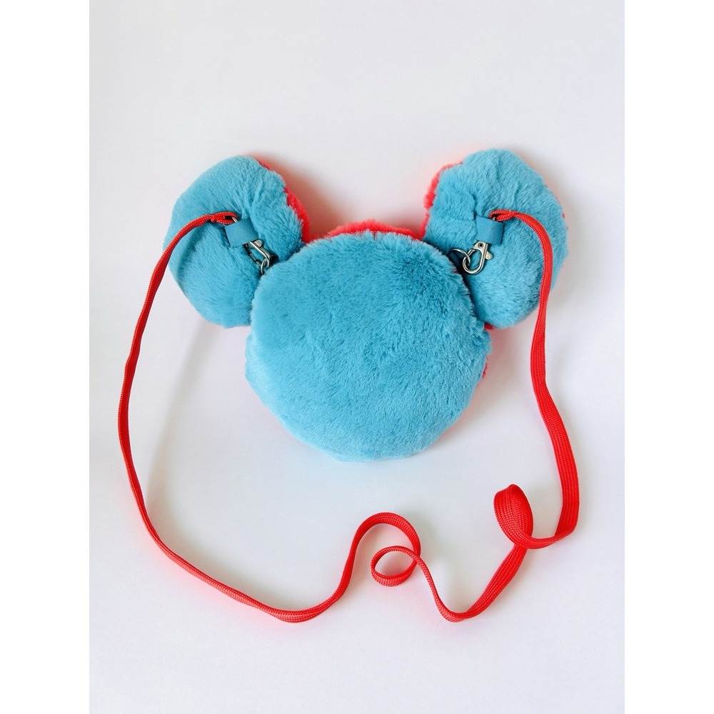Disney Parks Plush Mickey Ears Purse Blue & Salmon Pink Crossbody Bag‎